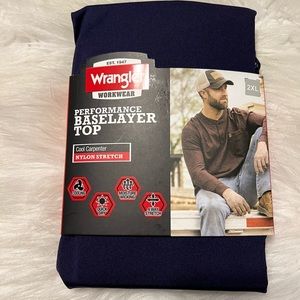Wrangler Performance Workwear Base layer Shirt top Mens 2XL Navy Cool Carpenter